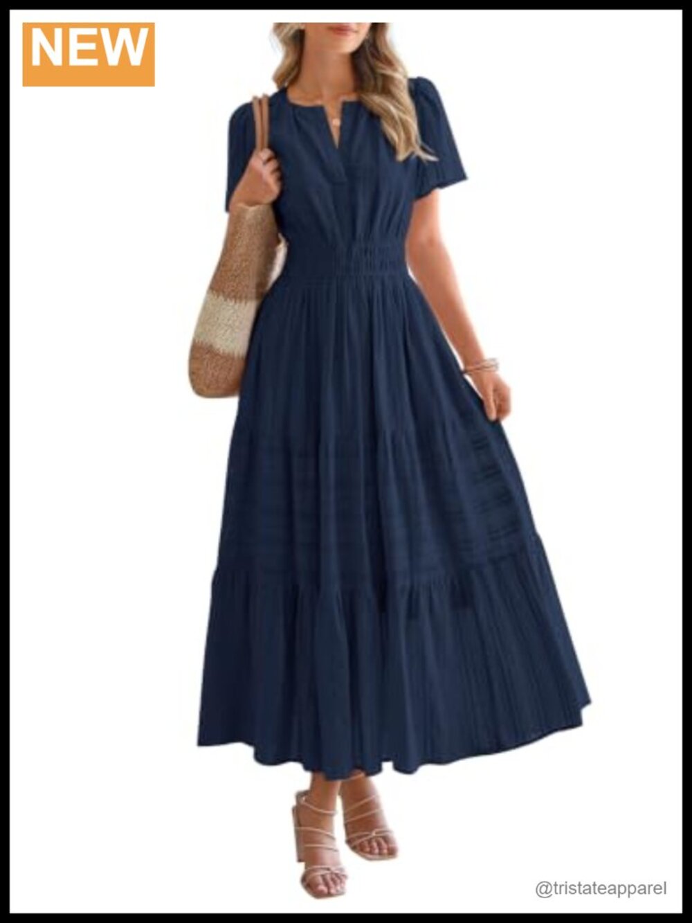 Women's Cotton V-Neck Short Sleeve Maxi Dress Tiered Ruffle Boho Casual
